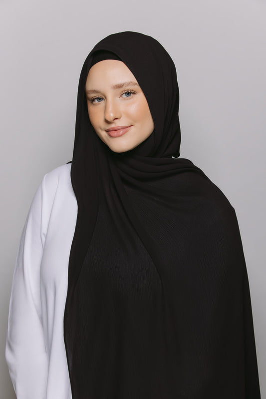 Black — Instant Crinkle Chiffon Hijab with Built-in Magnets