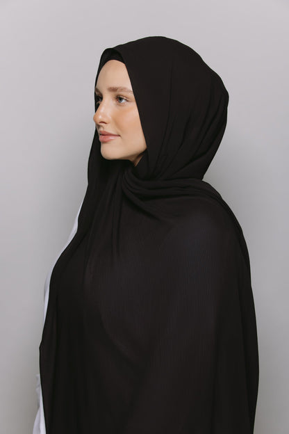 Black — Instant Crinkle Chiffon Hijab with Built-in Magnets