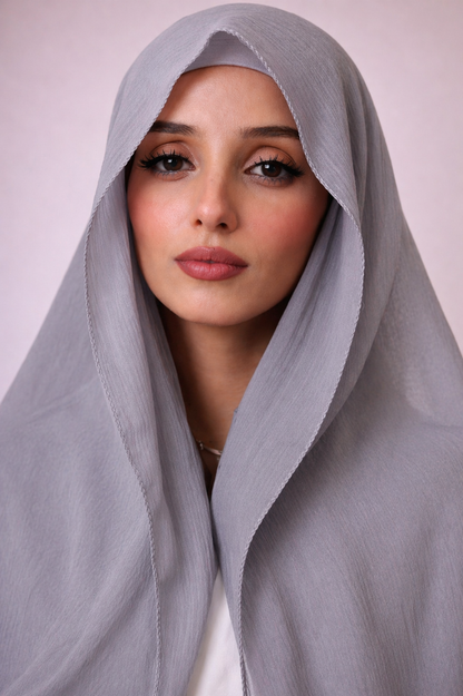 Silver — Instant Shinny Crinkle Chiffon Hijab with Built-in Magnets