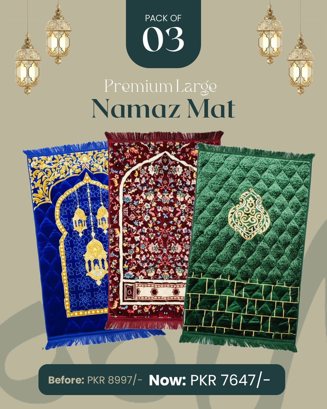Premium Large Namaz Mat - Pack of 3
