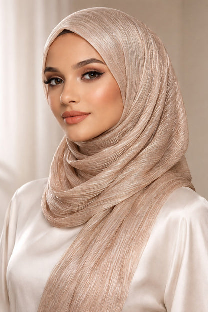 Golden — Instant Shinny Crinkle Chiffon Hijab with Built-in Magnets