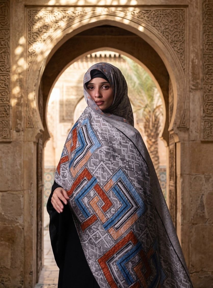 Printed Turkish Modal Hijab - Grey