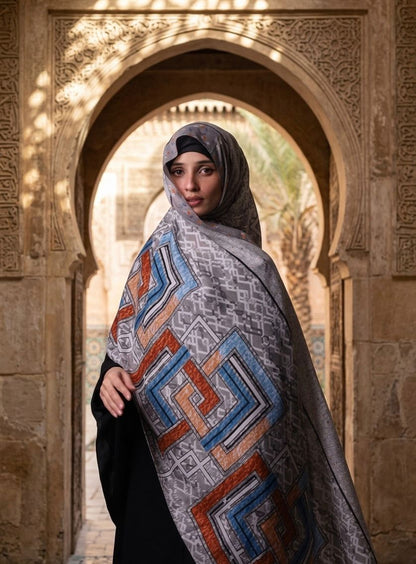Printed Turkish Modal Hijab - Grey