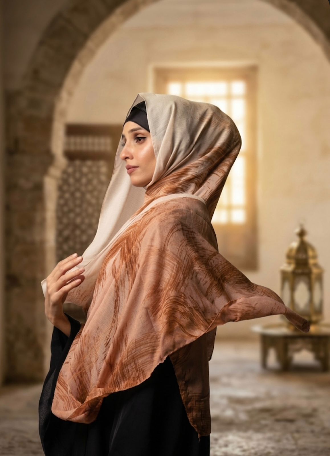 Printed Turkish Modal hijab - Nude