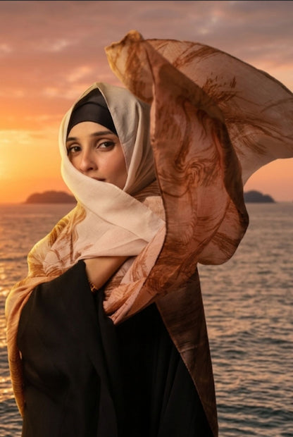 Printed Turkish Modal hijab - Nude