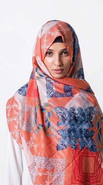 Printed turkish modal hijab - orange