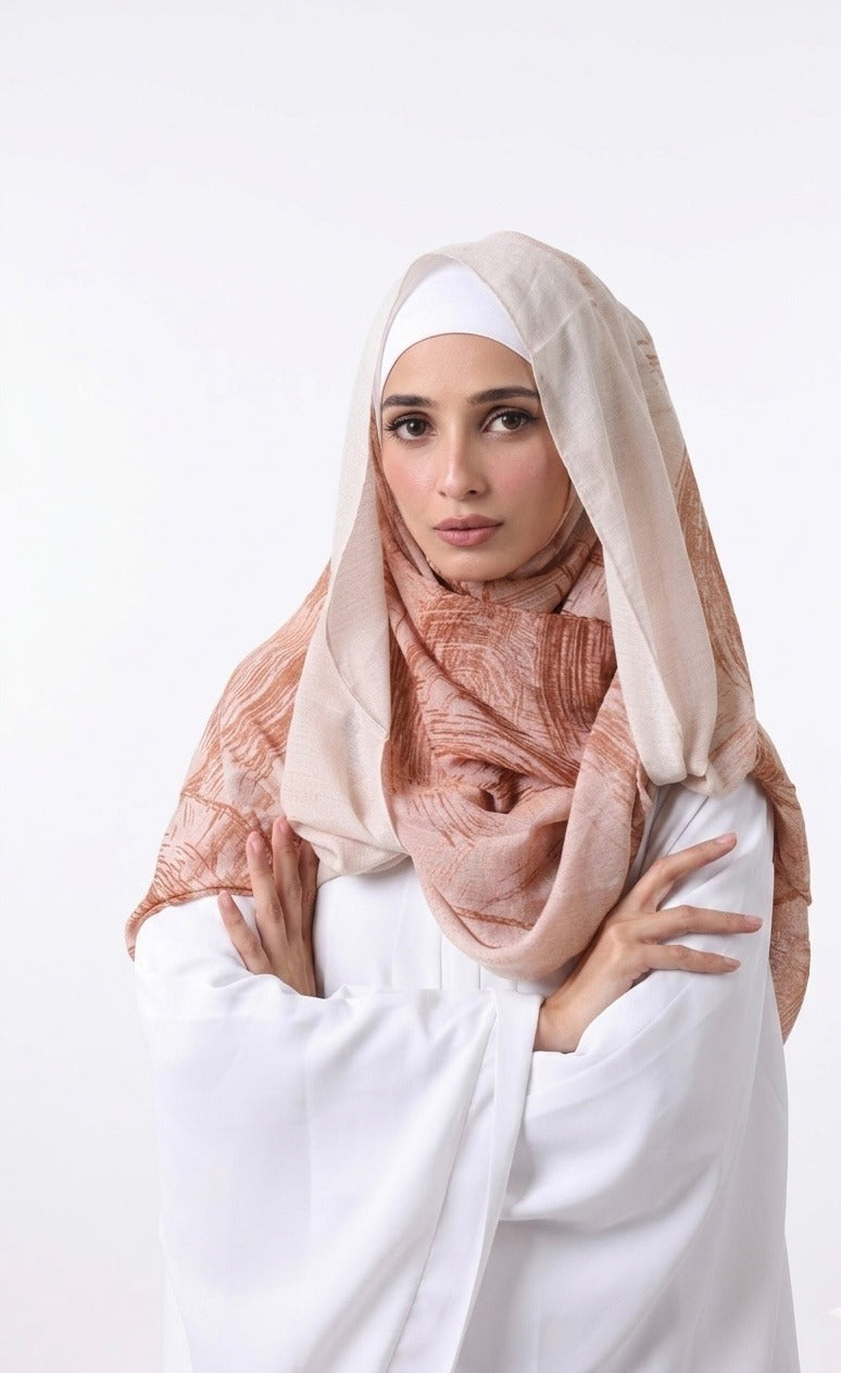 Printed Turkish Modal hijab - Nude