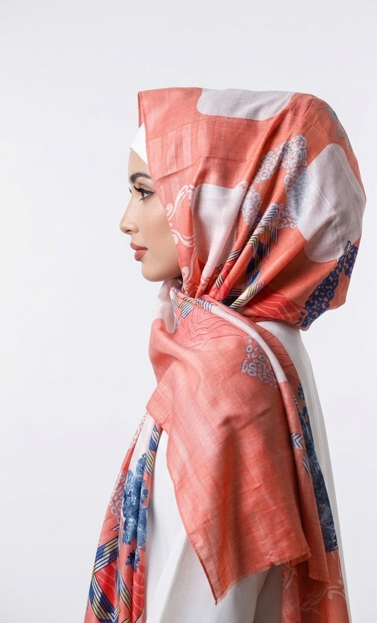 Printed turkish modal hijab - orange