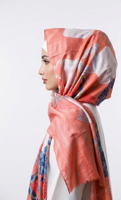 Printed turkish modal hijab - orange