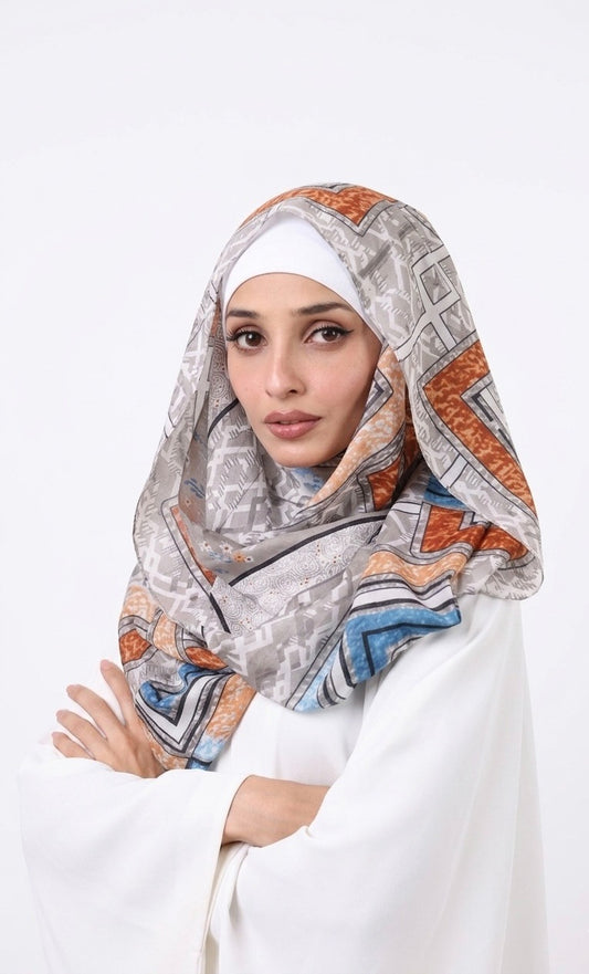 Printed Turkish Modal Hijab - Grey
