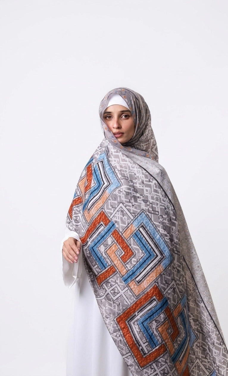 Printed Turkish Modal Hijab - Grey