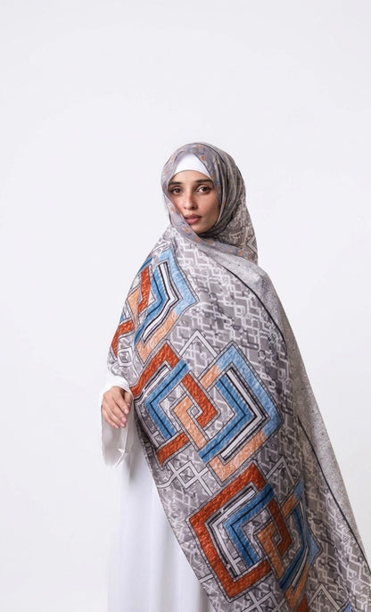 Printed Turkish Modal Hijab - Grey