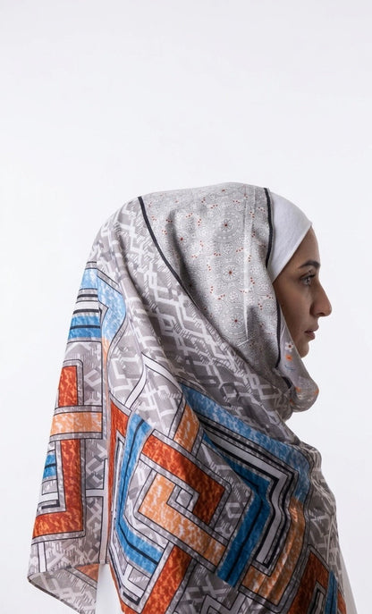 Printed Turkish Modal Hijab - Grey