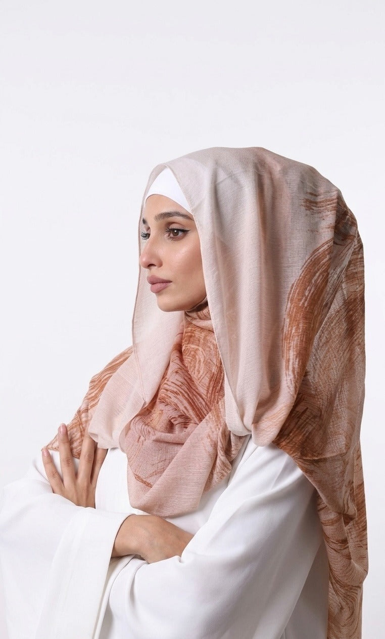 Printed Turkish Modal hijab - Nude