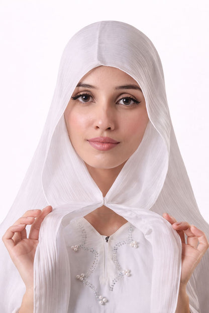 White — Instant Shinny Crinkle Chiffon Hijab with Built-in Magnets