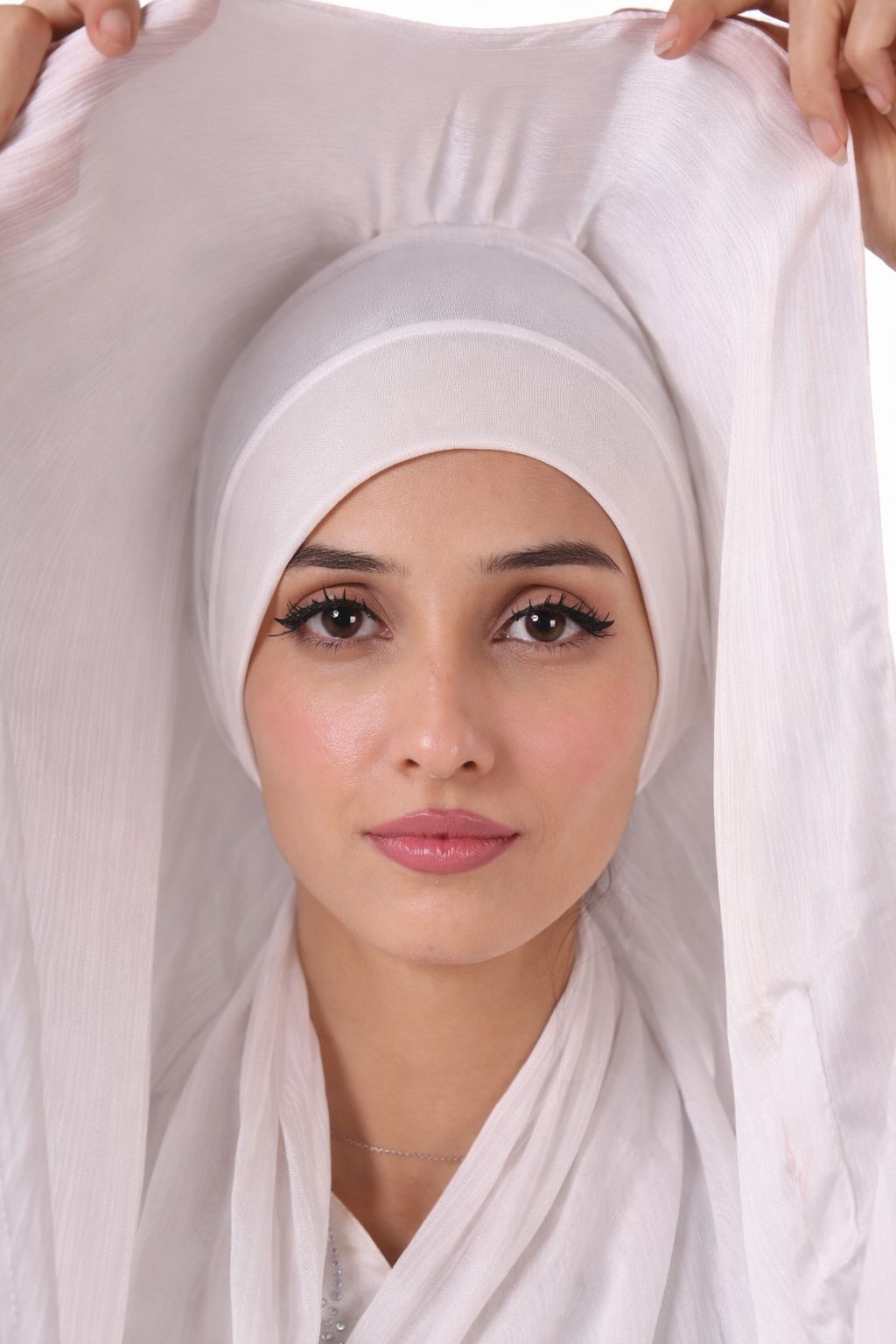 White — Instant Shinny Crinkle Chiffon Hijab with Built-in Magnets