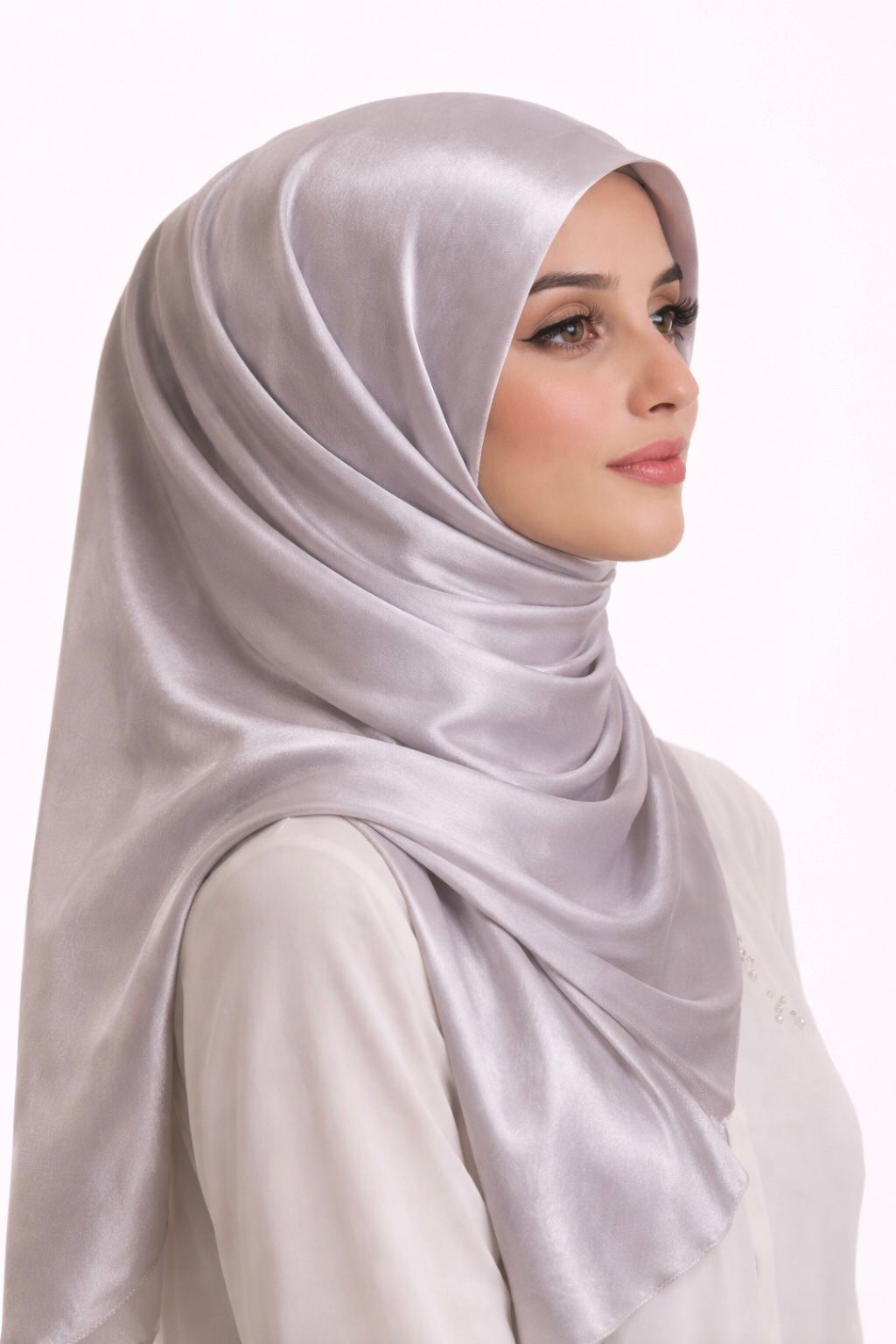 Silver — Instant Shinny Crinkle Chiffon Hijab with Built-in Magnets