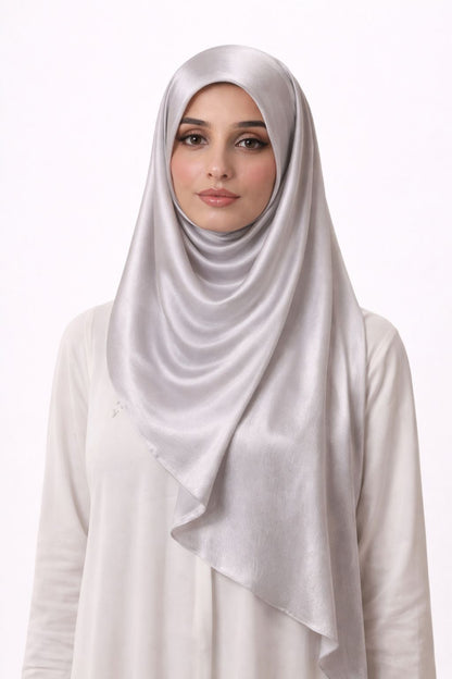 Silver — Instant Shinny Crinkle Chiffon Hijab with Built-in Magnets