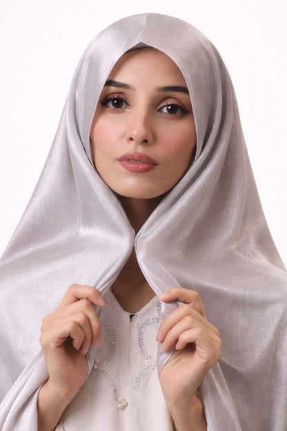 Silver — Instant Shinny Crinkle Chiffon Hijab with Built-in Magnets