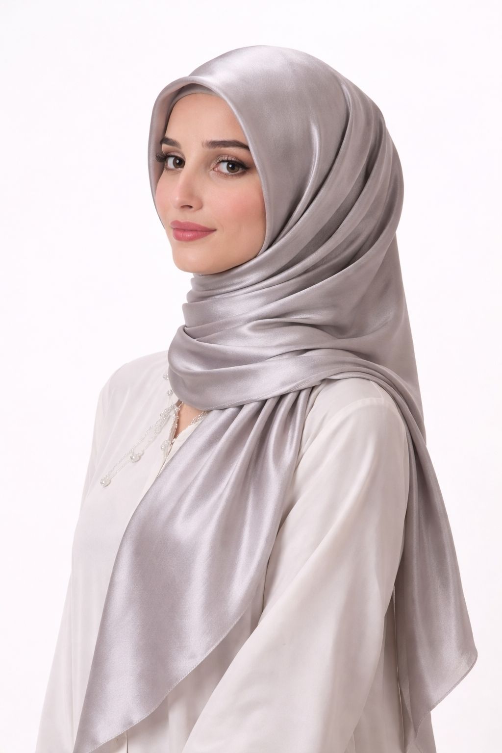 Silver — Instant Shinny Crinkle Chiffon Hijab with Built-in Magnets
