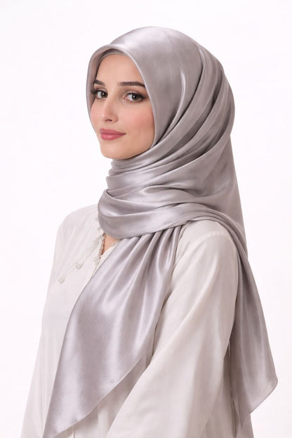 Silver — Instant Shinny Crinkle Chiffon Hijab with Built-in Magnets