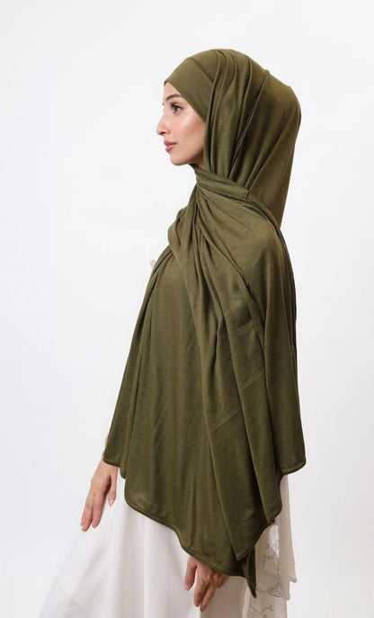 Premium instant jersey hijab - Dark Olive
