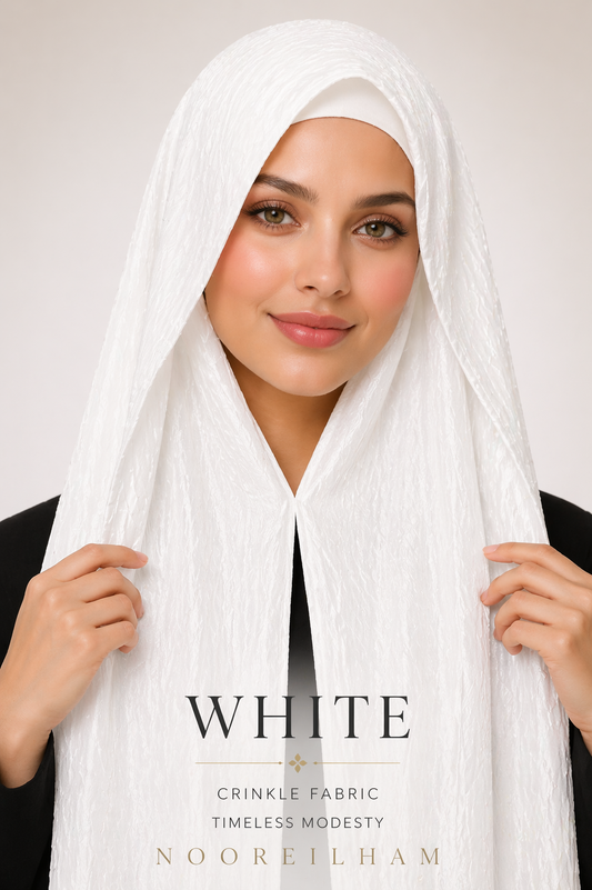 White — Instant Shinny Crinkle Chiffon Hijab with Built-in Magnets