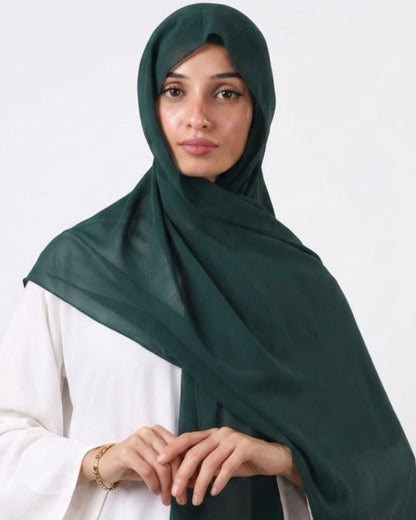 Dark Green  — Instant Chiffon Hijab with Built-in Magnets