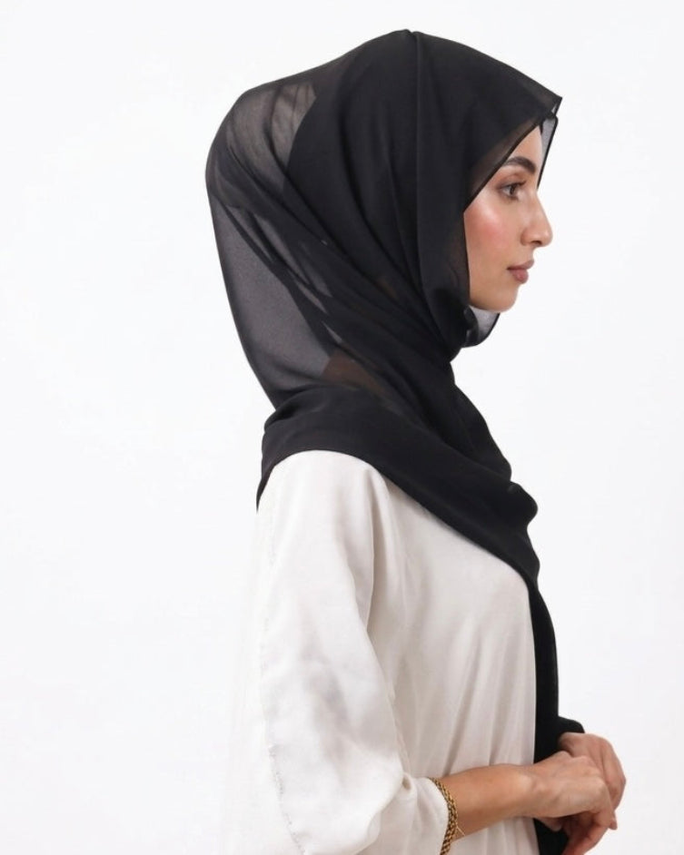 Black— Instant Chiffon Hijab with Built-in Magnets