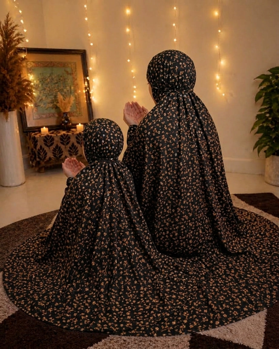 Mother & Daughter Namaz Chadar Set – Printed Black