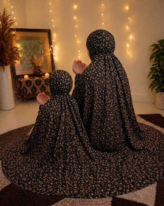 Mother & Daughter Namaz Chadar Set – Printed Black
